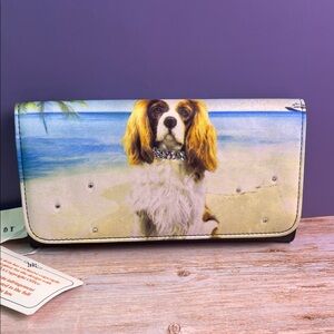 Cavalier King Charles Spaniel - Dog Wallet w Rhinestones & Beach NWT Trifold
